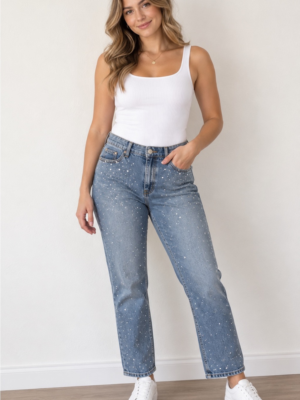 Soho Light Blue Straight Leg Jeans with White Speckle